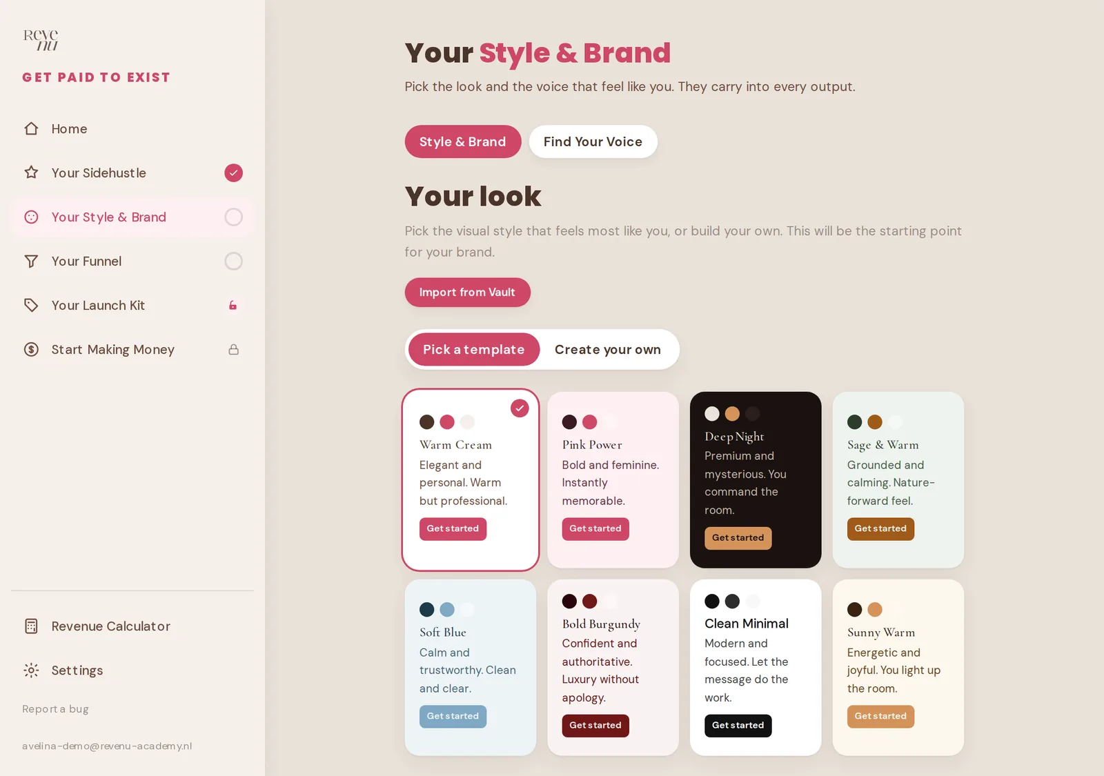 The generated brand look and voice inside the tool